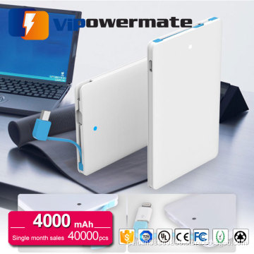 Ultra-thin oem personalized portable credit card mobile phone usb power bank 4000mah, 5000mah